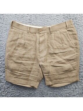 SUITSUPPLY Linen Shorts Pleated Beige Khaki 52 IT (Fits men 36 US) 7" Inseam